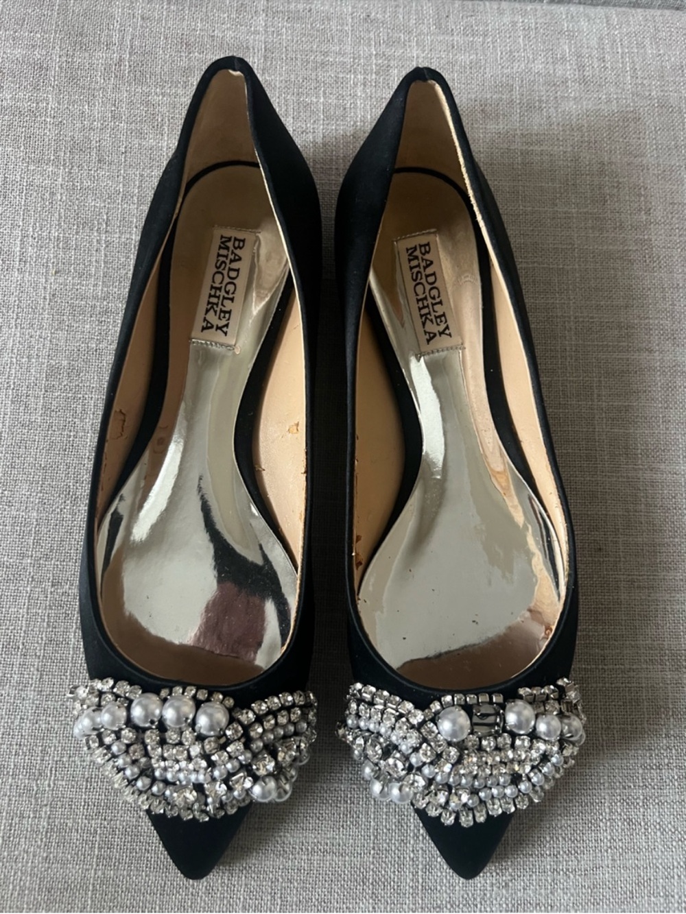 Badgley Mischka Black jewel Embellished Ballet Flats, women’s 7, luxury occasion